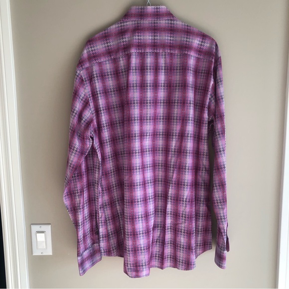 Stunningly Beautiful Bugatchi Men’s Shirt with pink , grey and cream accents - Picture 8 of 10